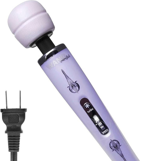 Purple electronic device with a plug on a white background