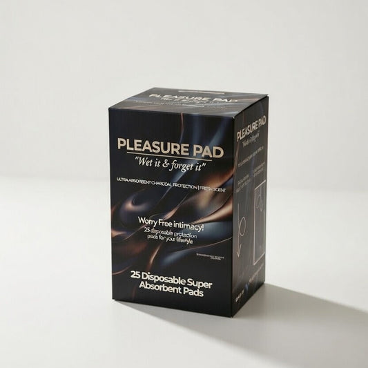 Box of Pleasure Pad disposable super absorbent pads on a white background