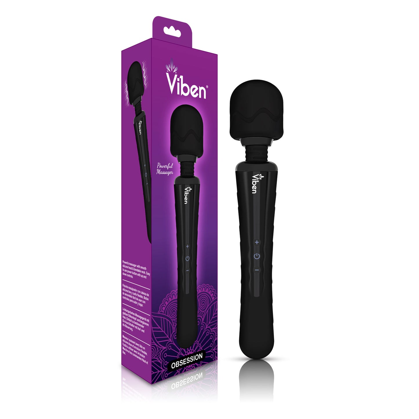 Black massage tool with purple packaging featuring 'Viben' branding on a white background
