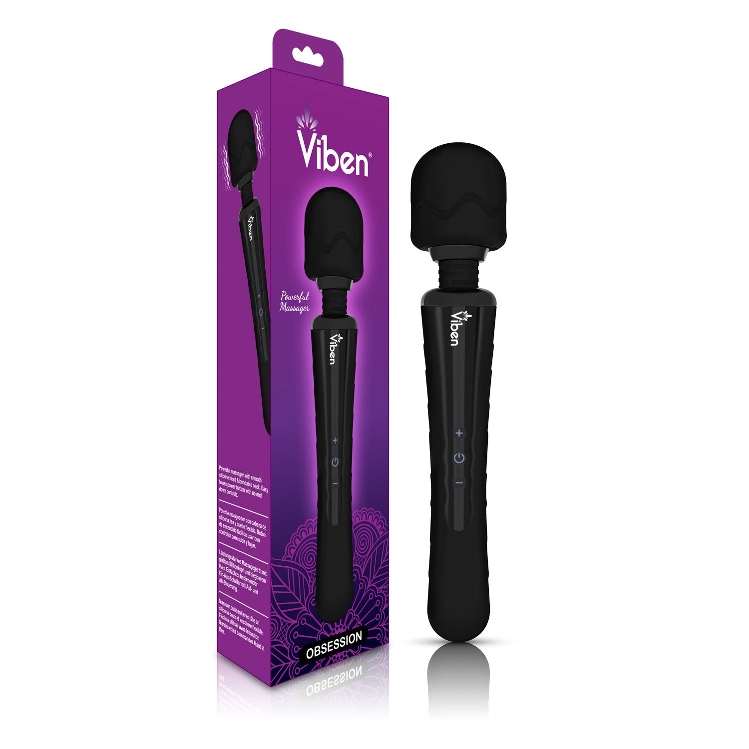 Black massage tool with purple packaging featuring 'Viben' branding on a white background